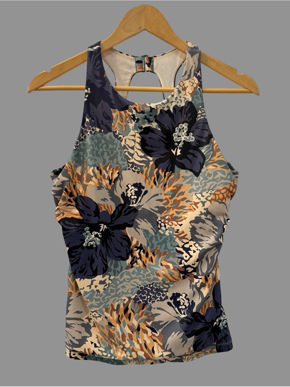 Athleta Brown Floral Print Swim Top 36D/DD